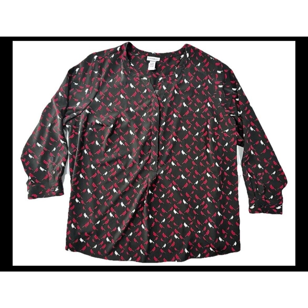 Catherine’s Long Sleeve Black Red Cardinal Blouse Pullover Loose Plus Size 2X